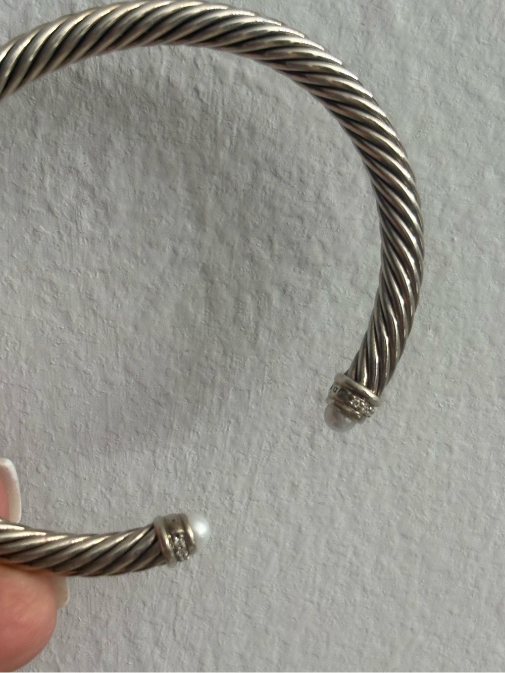 David Yurman Sterling Silver Twisted Cable Cuff with Pearlescent Endcaps - Picture 4 of 6